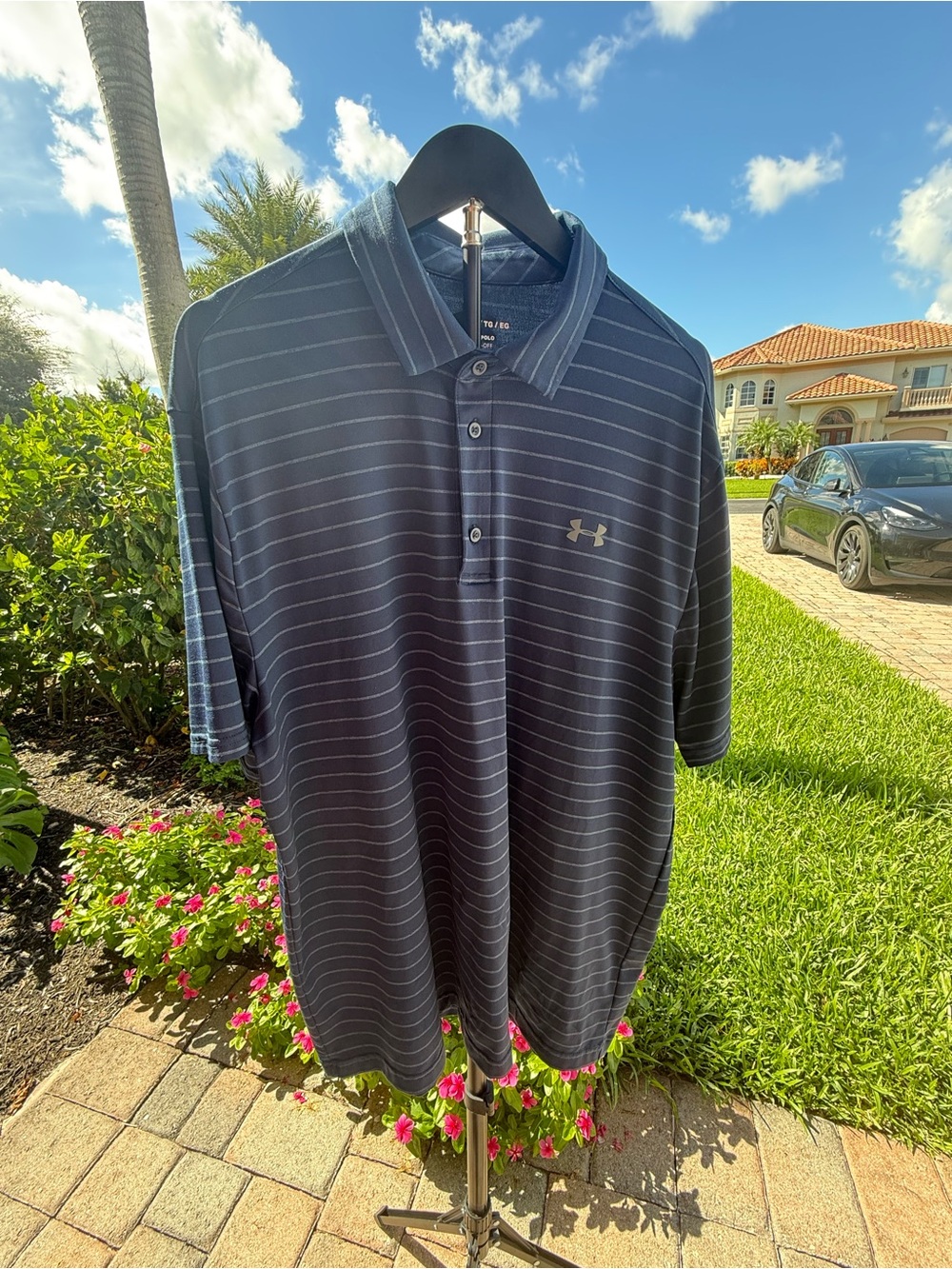 Under Armour Men’s Navy Blue Striped Golf Polo